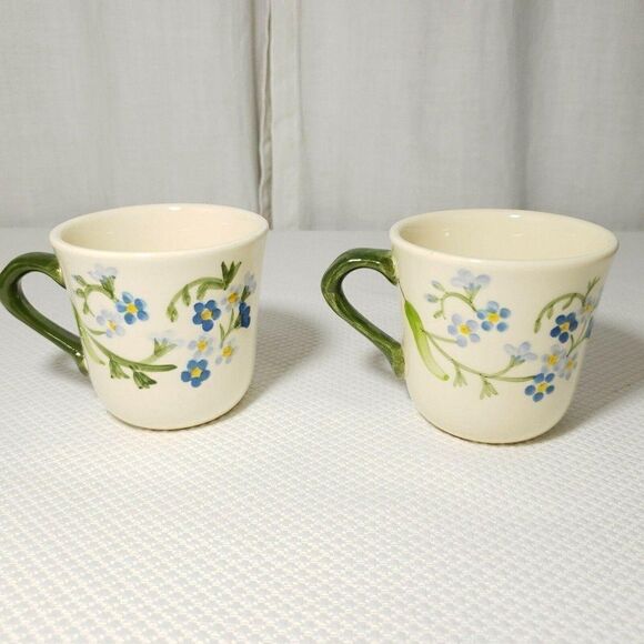 Vtg Franciscan Ware Forget Me Not Floral Coffee Cup Mug White Blue Green Qty 2 - Picture 5 of 6